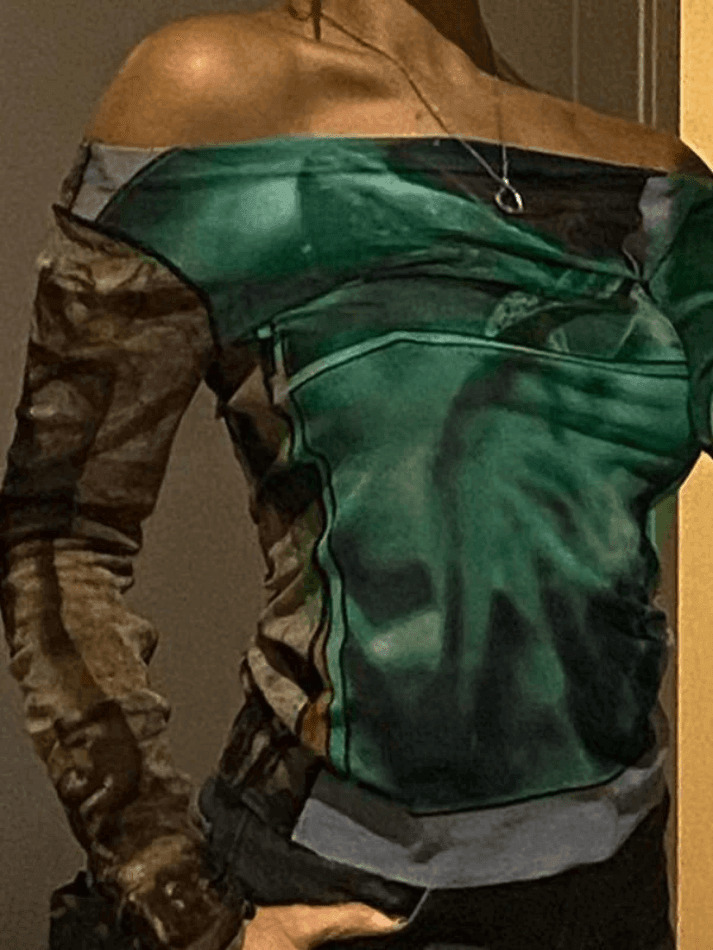 Y2K Mesh Crop Top: Coquette Aesthetic Off-Shoulder Print - Grunge Style, Cute Tops, Pastel Goth Y2K Mesh Crop Top: Coquette Aesthetic Off-Shoulder Print - Grunge Style, Cute Tops, Pastel Goth