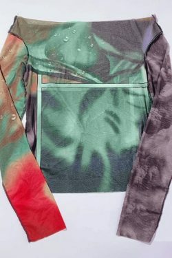 Y2K Mesh Crop Top: Coquette Aesthetic Off-Shoulder Print - Grunge Style, Cute Tops, Pastel Goth