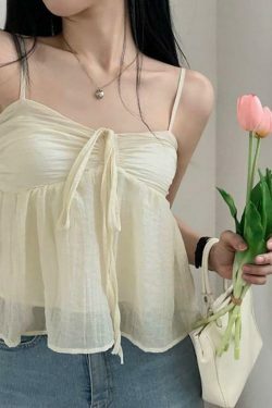 Y2K Mesh Crop Top: Tie-Front Ruched, Coquette Aesthetic, Grunge Style, Cute Pastel Goth Outfit