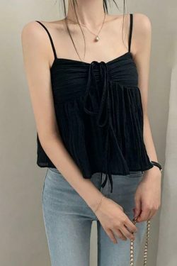 Y2K Mesh Crop Top: Tie-Front Ruched, Coquette Aesthetic, Grunge Style, Cute Pastel Goth Outfit