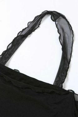 Y2K Mesh Halter Long Sleeve Tee: Coquette Aesthetic, Grunge Style, Pastel Goth, Cute Tops