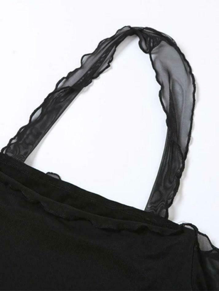 Y2K Mesh Halter Long Sleeve Tee: Coquette Aesthetic, Grunge Style, Pastel Goth, Cute Tops