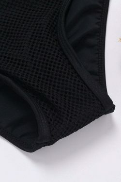 Y2K Mesh High Neck Bikini Swimwear - Coquette Grunge Aesthetic Cute Tops & Cargo Skirt