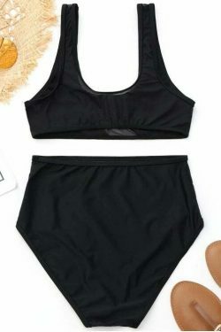 Y2K Mesh Insert High Waisted Sports Bikini - Coquette Aesthetic Swimsuit