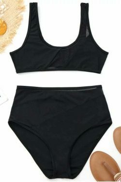 Y2K Mesh Insert High Waisted Sports Bikini - Coquette Aesthetic Swimsuit