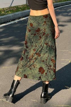 Y2K Mesh Lining Vintage Floral Midi Skirt - Coquette Aesthetic Grunge Style Women's Fashion