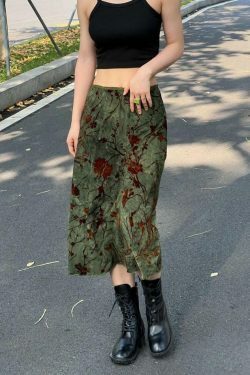 Y2K Mesh Lining Vintage Floral Midi Skirt - Coquette Aesthetic Grunge Style Women's Fashion