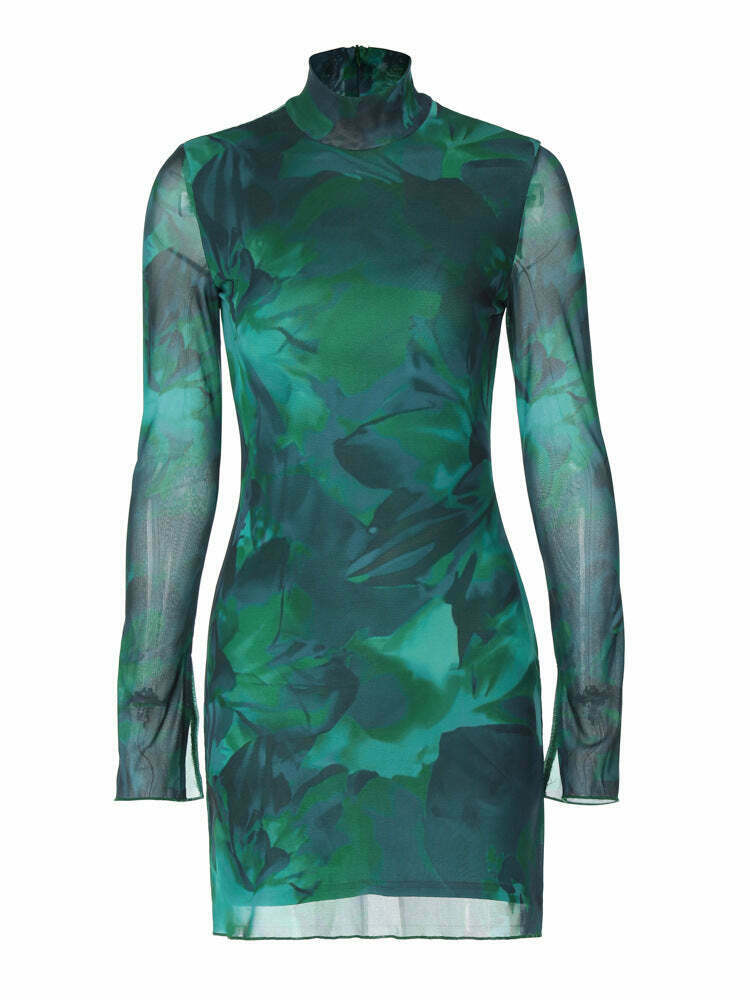 Y2K Mesh Printed Slim Dress - Coquette Aesthetic, Grunge Style, Pastel Goth Y2K Mesh Printed Slim Dress - Coquette Aesthetic, Grunge Style, Pastel Goth