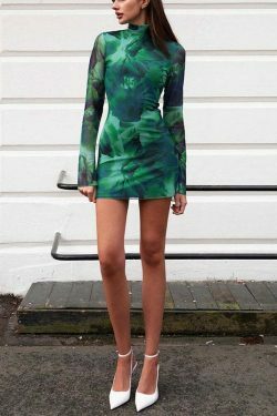 Y2K Mesh Printed Slim Dress - Coquette Aesthetic, Grunge Style, Pastel Goth