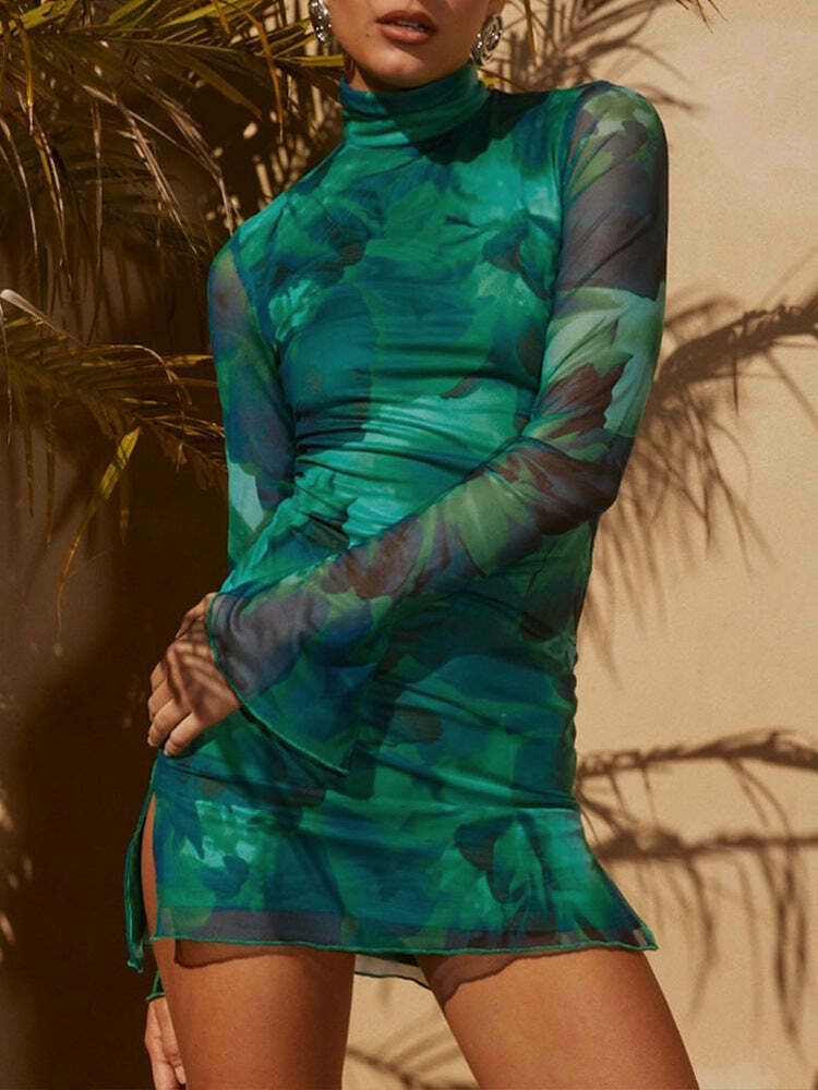 Y2K Mesh Printed Slim Dress - Coquette Aesthetic, Grunge Style, Pastel Goth Y2K Mesh Printed Slim Dress - Coquette Aesthetic, Grunge Style, Pastel Goth