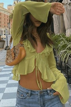 Y2K Mesh Ruffle Crop Top: Coquette Aesthetic Grunge Style, Cute Pastel Goth Fashion