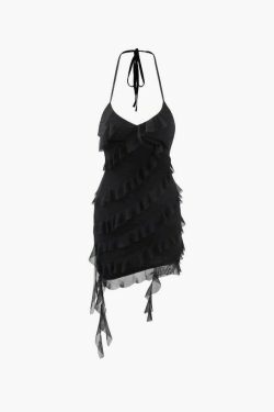 Y2K Mesh Ruffle Mini Dress: Coquette Aesthetic with Grunge Twist