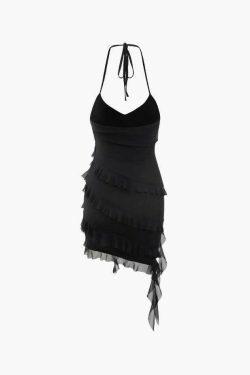 Y2K Mesh Ruffle Mini Dress: Coquette Aesthetic with Grunge Twist