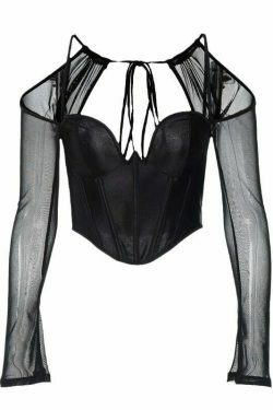 Y2K Mesh Sleeves Camisole Top: Coquette Aesthetic with a Touch of Grunge Style for Women