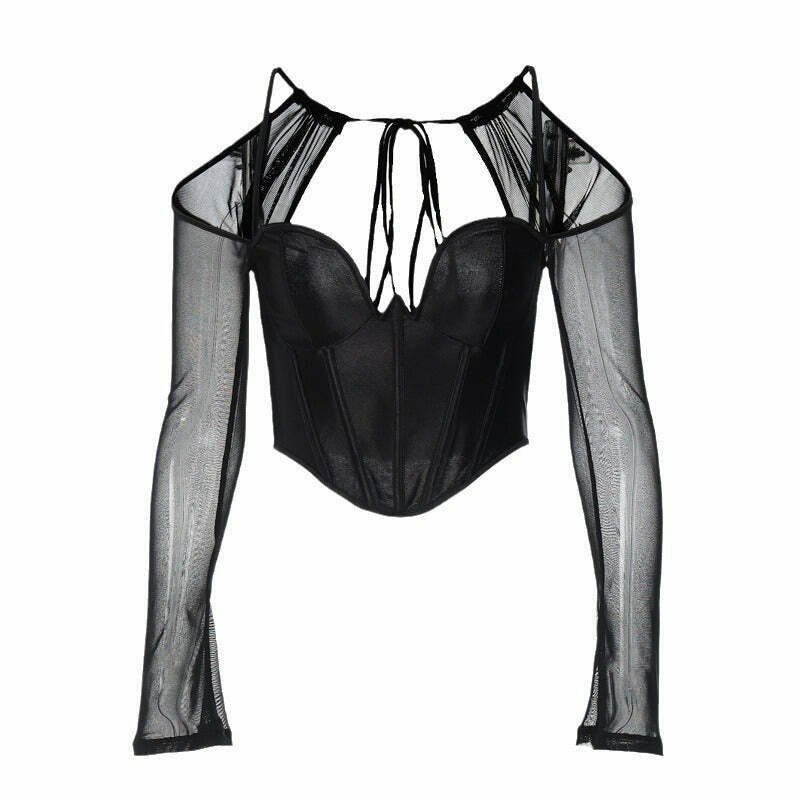 Y2K Mesh Sleeves Camisole Top: Coquette Aesthetic with a Touch of Grunge Style for Women Y2K Mesh Sleeves Camisole Top: Coquette Aesthetic with a Touch of Grunge Style for Women