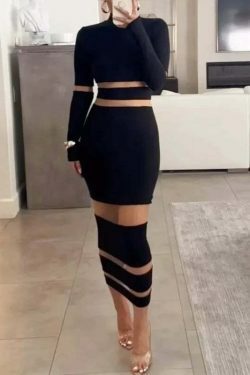 Y2K Mesh Stitching Sexy Long Dress - Coquette Grunge Pastel Goth Preppy