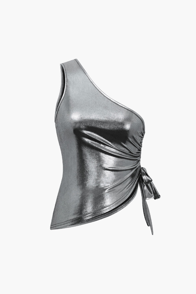 Y2K Metallic Drawstring Ruched Cami & Mini Skirt Set - Coquette Aesthetic, Grunge Style, Pastel Goth Y2K Metallic Drawstring Ruched Cami & Mini Skirt Set - Coquette Aesthetic, Grunge Style, Pastel Goth