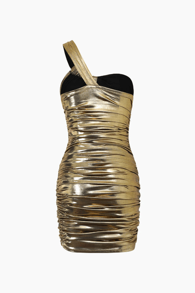 Y2K Metallic One Shoulder Ruched Bodycon Mini Dress - Women's Coquette Aesthetic