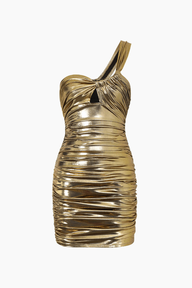Y2K Metallic One Shoulder Ruched Bodycon Mini Dress - Women's Coquette Aesthetic
