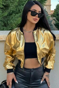 Y2K Metallic Zipper Short Jacket - Coquette Aesthetic Grunge Style