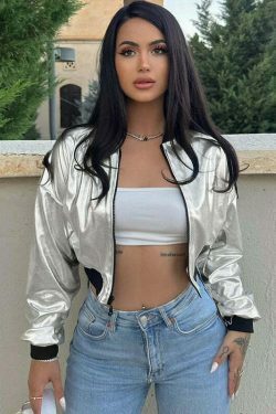 Y2K Metallic Zipper Short Jacket - Coquette Aesthetic Grunge Style