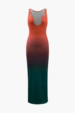 Y2K Ombre Ribbed Sleeveless Midi Dress - Coquette Aesthetic with Grunge & Pastel Goth Vibes