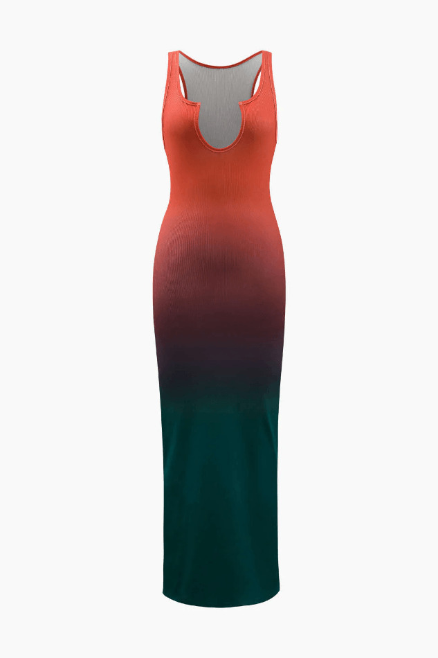 Y2K Ombre Ribbed Sleeveless Midi Dress - Coquette Aesthetic with Grunge & Pastel Goth Vibes Y2K Ombre Ribbed Sleeveless Midi Dress - Coquette Aesthetic with Grunge & Pastel Goth Vibes