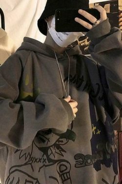 Y2K Oversize Graffiti Print Hoodie - Coquette Aesthetic, Grunge Style, Cute Tops, Pastel Goth