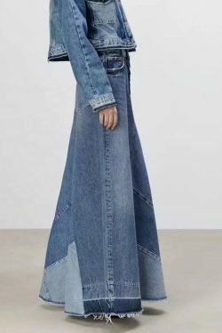 Y2K Patchwork Denim Skirt: Coquette Aesthetic Grunge Style - Cute Cargo Skirt for Women