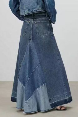 Y2K Patchwork Denim Skirt: Coquette Aesthetic Grunge Style - Cute Cargo Skirt for Women