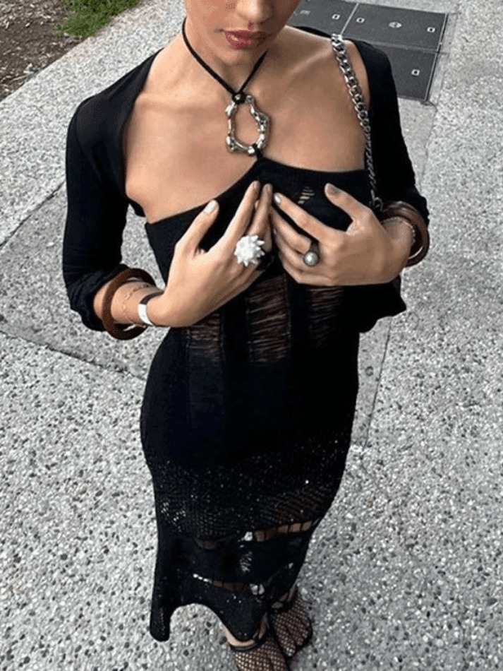 Y2K Patchwork Distressed Halter Maxi Dress - Coquette Aesthetic, Grunge Style, Cute Tops