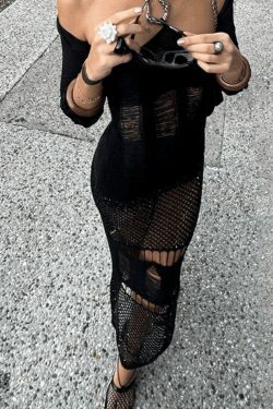 Y2K Patchwork Distressed Halter Maxi Dress - Coquette Aesthetic, Grunge Style, Cute Tops