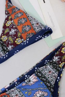 Y2K Patchwork Print Bralette Bikini Set - Trendy Scoop Neck Women's Fashion