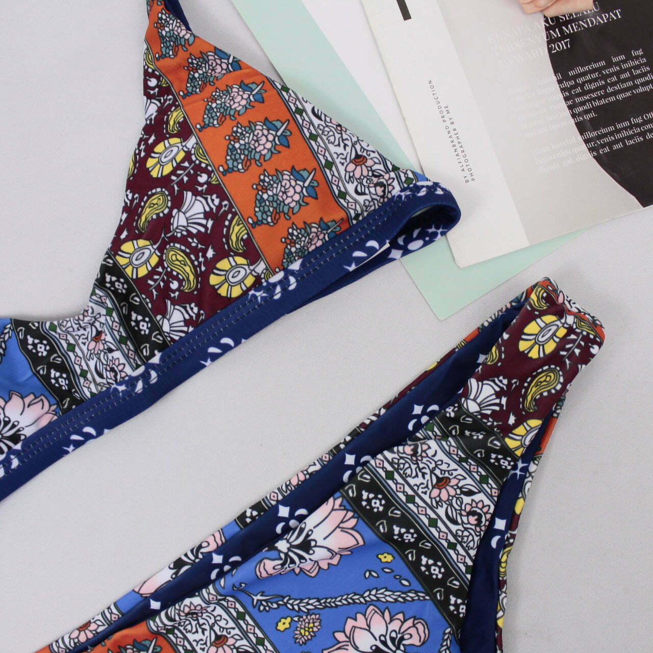 Y2K Patchwork Print Bralette Bikini Set - Trendy Scoop Neck Women's Fashion Y2K Patchwork Print Bralette Bikini Set - Trendy Scoop Neck Women's Fashion