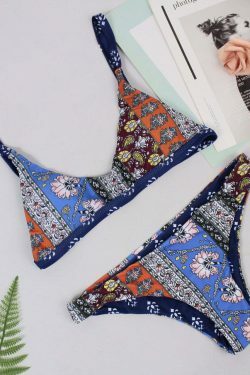 Y2K Patchwork Print Bralette Bikini Set - Trendy Scoop Neck Women's Fashion