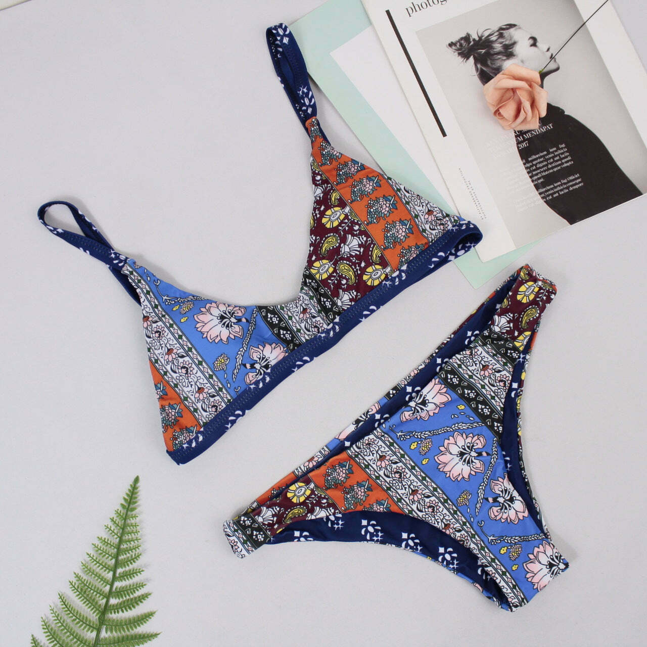 Y2K Patchwork Print Bralette Bikini Set - Trendy Scoop Neck Women's Fashion Y2K Patchwork Print Bralette Bikini Set - Trendy Scoop Neck Women's Fashion