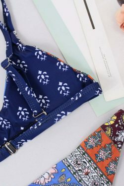 Y2K Patchwork Print Bralette Bikini Set - Trendy Scoop Neck Women's Fashion