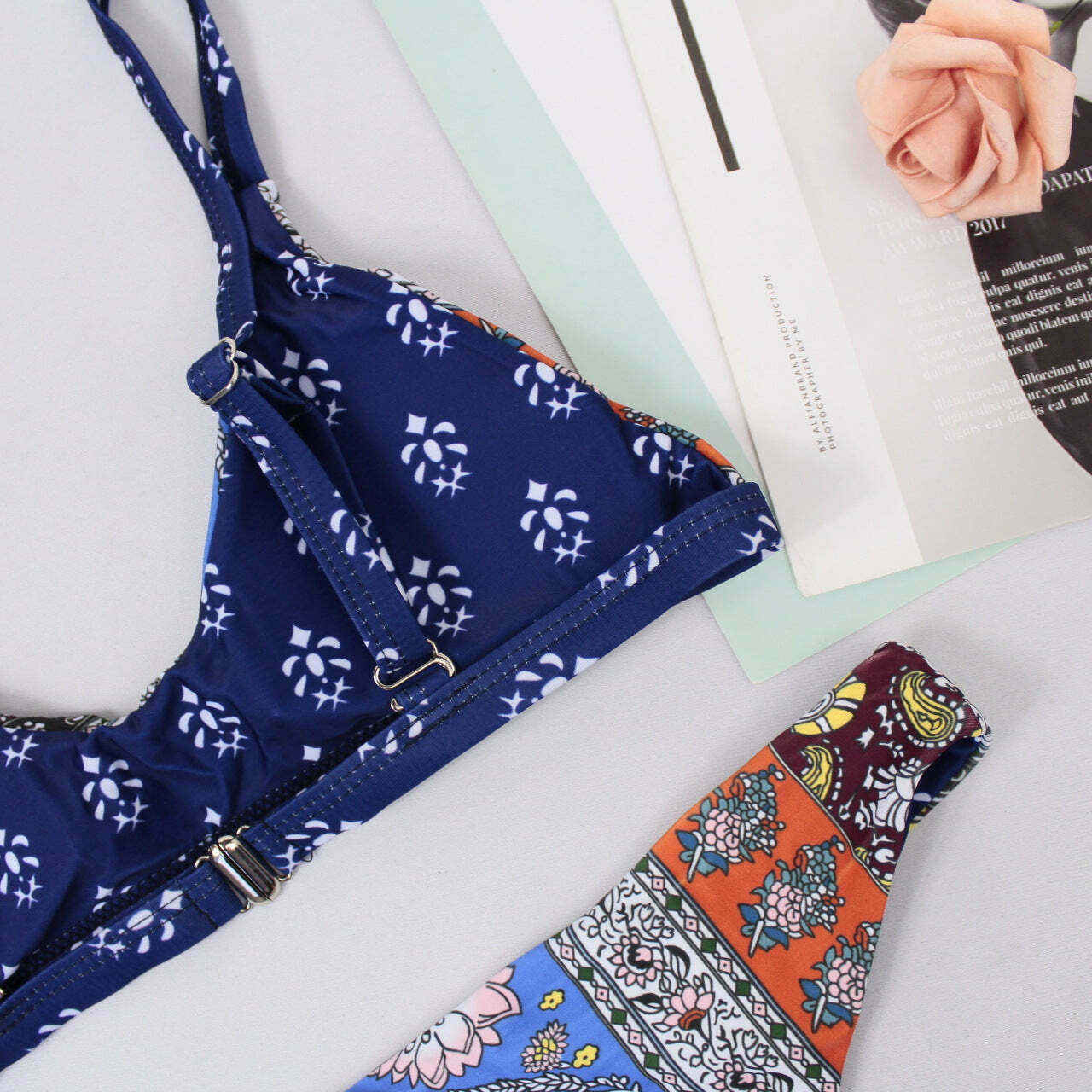 Y2K Patchwork Print Bralette Bikini Set - Trendy Scoop Neck Women's Fashion Y2K Patchwork Print Bralette Bikini Set - Trendy Scoop Neck Women's Fashion