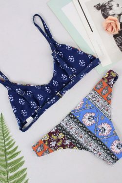 Y2K Patchwork Print Bralette Bikini Set - Trendy Scoop Neck Women's Fashion