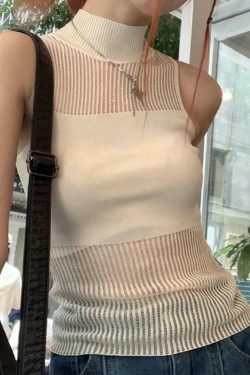 Y2K Patchwork Sleeveless Knit Crop Top - Coquette Aesthetic Grunge Outfits