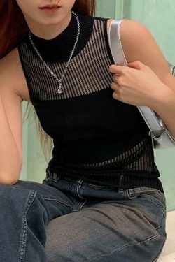 Y2K Patchwork Sleeveless Knit Crop Top - Coquette Aesthetic Grunge Outfits