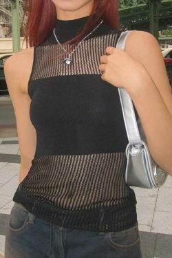 Y2K Patchwork Sleeveless Knit Crop Top - Coquette Aesthetic Grunge Outfits