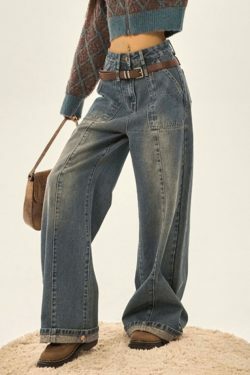 Y2K Patchwork Straight Loose Boyfriend Jeans - Coquette Aesthetic Grunge Style Cargo Skirt