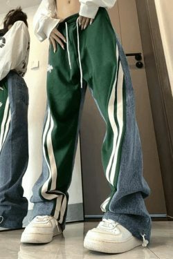 Y2K Patchwork Striped Baggy Boyfriend Jeans - Coquette Aesthetic Grunge Style Women's Fashion