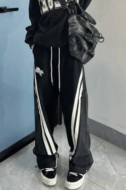 Y2K Patchwork Striped Baggy Boyfriend Jeans - Coquette Aesthetic Grunge Style Women's Fashion