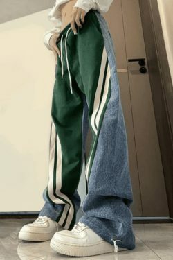 Y2K Patchwork Striped Baggy Boyfriend Jeans - Coquette Aesthetic Grunge Style Women's Fashion