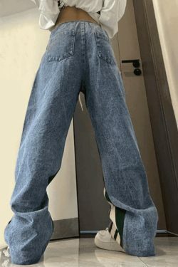 Y2K Patchwork Striped Baggy Boyfriend Jeans - Coquette Aesthetic Grunge Style Women's Fashion