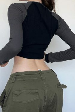 Y2K Patchwork Zip-Up Crop Top: Coquette Aesthetic Grunge Style - Cute Pastel Goth Fashion for Women