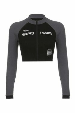 Y2K Patchwork Zip-Up Crop Top: Coquette Aesthetic Grunge Style - Cute Pastel Goth Fashion for Women