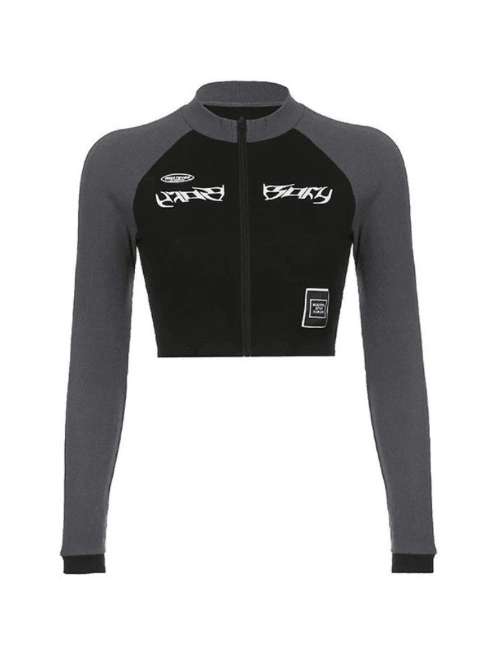 Y2K Patchwork Zip-Up Crop Top: Coquette Aesthetic Grunge Style - Cute Pastel Goth Fashion for Women Y2K Patchwork Zip-Up Crop Top: Coquette Aesthetic Grunge Style - Cute Pastel Goth Fashion for Women